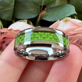 6mm 8mm Tungsten Carbide Rings Wedding Band Green Carbon Fiber Inlay