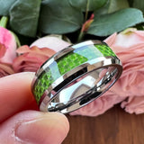 6mm 8mm Tungsten Carbide Rings Wedding Band Green Carbon Fiber Inlay