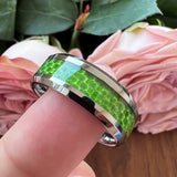 6mm 8mm Tungsten Carbide Rings Wedding Band Green Carbon Fiber Inlay