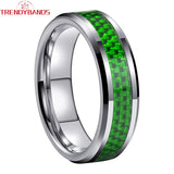 6mm 8mm Tungsten Carbide Rings Wedding Band Green Carbon Fiber Inlay