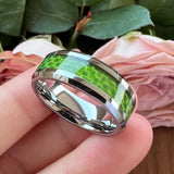 6mm 8mm Tungsten Carbide Rings Wedding Band Green Carbon Fiber Inlay
