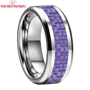 8mm Tungsten Engagement Ring with Purple Carbon Fiber Inlay