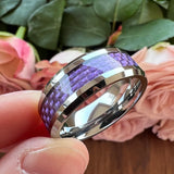 8mm Tungsten Engagement Ring with Purple Carbon Fiber Inlay