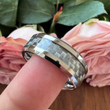 6mm 8mm Tungsten Wedding Band Gray Carbon Fiber Inlay Beveled Edges Polished