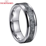 6mm 8mm Tungsten Wedding Band Gray Carbon Fiber Inlay Beveled Edges Polished