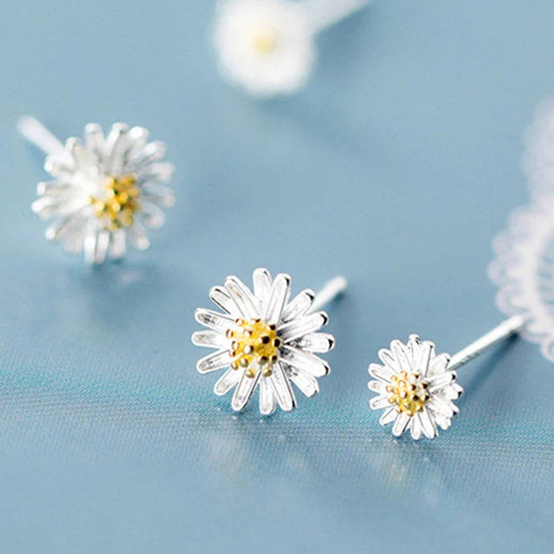 925 Silver Daisy Flowers Stud Earrings for Women