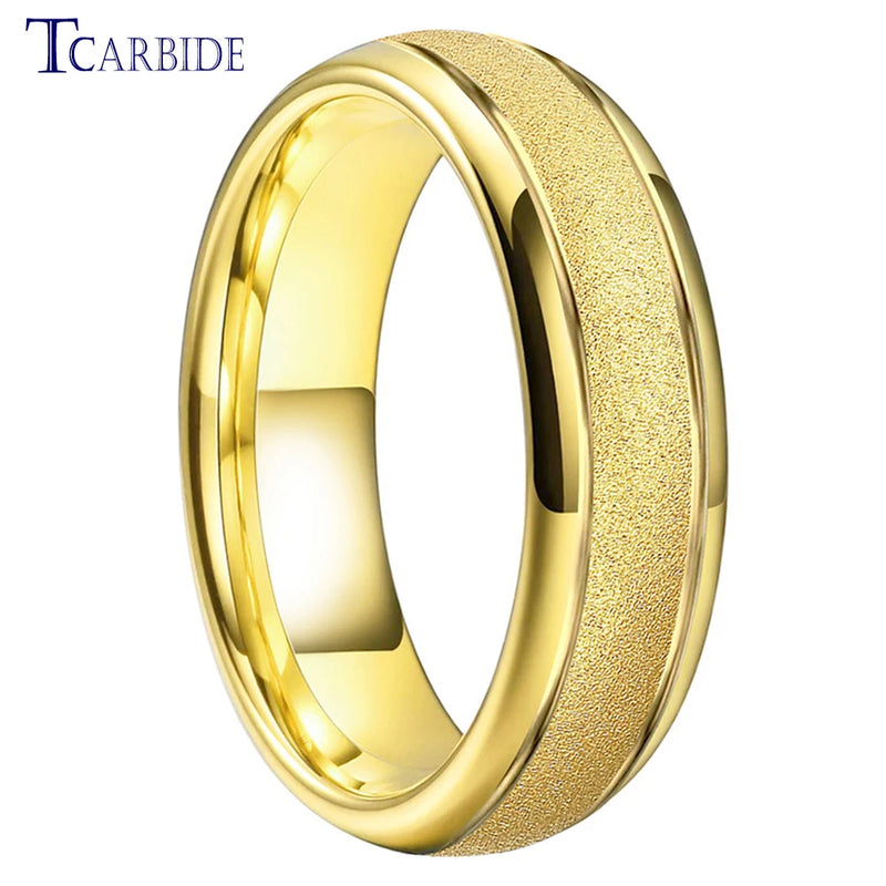 Multicolor Sandblast Ring Tungsten Wedding Band Grooved Polished