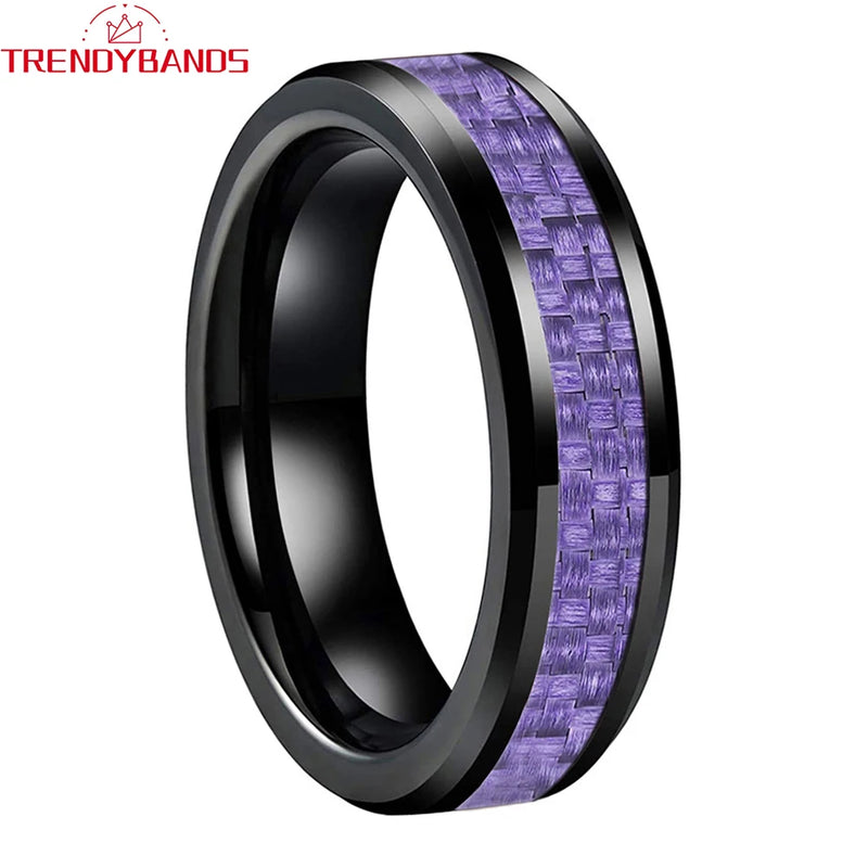 6mm 8mm Purple Carbon Fiber Inlay Tungsten Ring