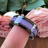 6mm 8mm Purple Carbon Fiber Inlay Tungsten Ring