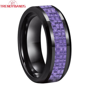 6mm 8mm Purple Carbon Fiber Inlay Tungsten Ring
