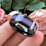 6mm 8mm Purple Carbon Fiber Inlay Tungsten Ring