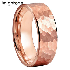 6mm 8mm Rose Wedding Band Tungsten Carbide Hammer Rings Men Women