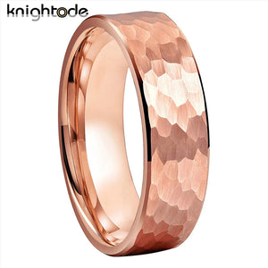 6mm 8mm Rose Wedding Band Tungsten Carbide Hammer Rings Men Women