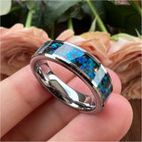 Tungsten Carbide Opal Inlay Wedding Band Beveled Edges Comfort Fit
