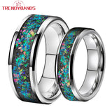 Tungsten Carbide Opal Inlay Wedding Band Beveled Edges Comfort Fit