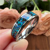 Tungsten Carbide Opal Inlay Wedding Band Beveled Edges Comfort Fit