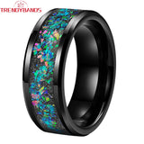 Tungsten Carbide Opal Inlay Wedding Band Beveled Edges Comfort Fit