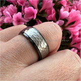 6mm 8mm Tungsten Carbide Wedding Band Set Hammer Ring