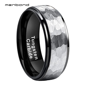 6mm 8mm Tungsten Carbide Wedding Band Set Hammer Ring