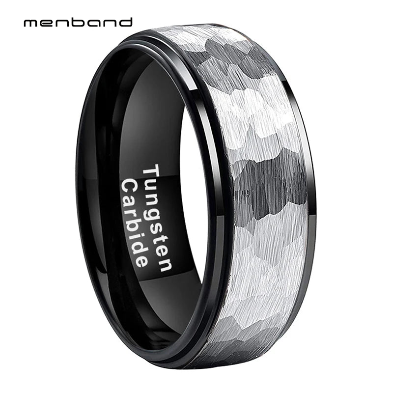 6mm 8mm Tungsten Carbide Wedding Band Set Hammer Ring