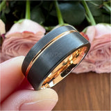 6mm 8mm Rose Tungsten Wedding Bands Double Grooved Comfort Fit
