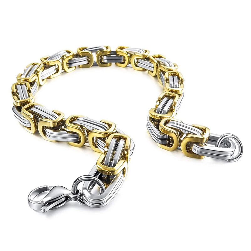 6mm/8mm Wide Byzantine Link Chain Bracelet for Men Women Water Resistant
