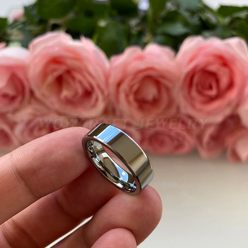 6mm 8mm Tungsten Carbide Ring Wedding Band Flat Polished