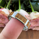 6mm 8mm Wedding Rings Beveled Edges Engagement Bands Whiskey Barrel Wood Inlay