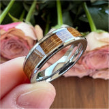 6mm 8mm Wedding Rings Beveled Edges Engagement Bands Whiskey Barrel Wood Inlay