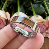 6mm 8mm Wedding Rings Beveled Edges Engagement Bands Whiskey Barrel Wood Inlay
