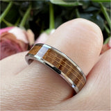 6mm 8mm Wedding Rings Beveled Edges Engagement Bands Whiskey Barrel Wood Inlay