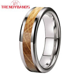 6mm 8mm Wedding Rings Beveled Edges Engagement Bands Whiskey Barrel Wood Inlay