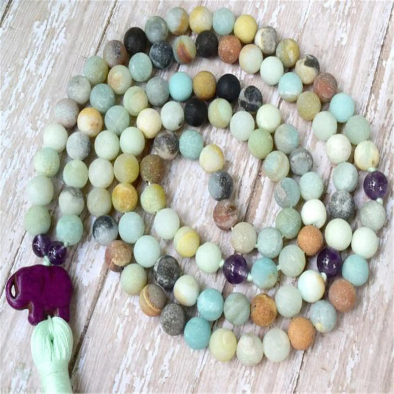 6mm Amazonite 108 Beads Tassel Necklace Ruyi Chakra Healing Buddhism
