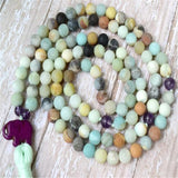 6mm Amazonite 108 Beads Tassel Necklace Ruyi Chakra Healing Buddhism