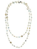 Amazonite Necklace with Champagne Crystals Coin Pearls 50 Inch