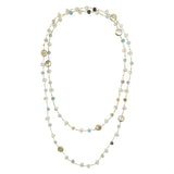 Amazonite Necklace with Champagne Crystals Coin Pearls 50 Inch