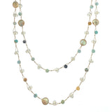 Amazonite Necklace with Champagne Crystals Coin Pearls 50 Inch