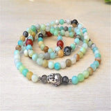 6mm Amazonite Stone 108 Beads Bracelet Buddha Head Cuff Prayer Yoga