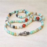6mm Amazonite Stone 108 Beads Bracelet Buddha Head Cuff Prayer Yoga