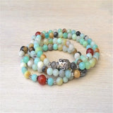 6mm Amazonite Stone 108 Beads Bracelet Buddha Head Cuff Prayer Yoga
