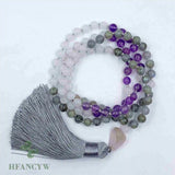 6mm Amethyst Moonstone 108 Beads Tassel Necklace Chakra Bracelet
