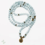 6mm Aquamarine 108 Beads Buddha Pendant Bracelet Cuff Ruyi Pray Yoga