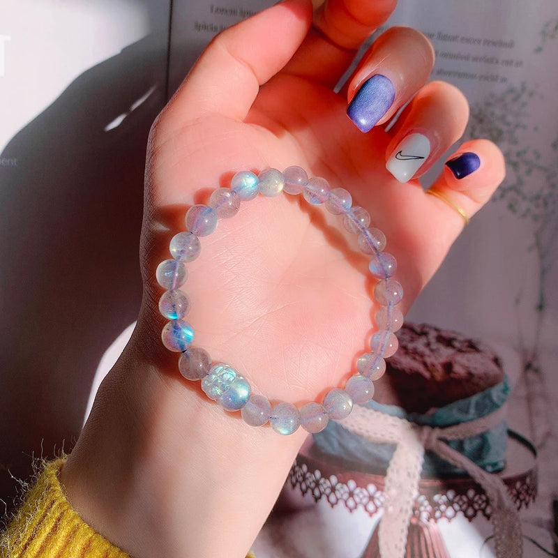 Grey Moonstone Beaded Bracelet with Pixiu Charm