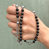 6mm Beads Rosary Bracelet Natural Stone Jesus Cross Charm