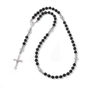 6mm Beads Rosary Bracelet Natural Stone Jesus Cross Charm