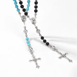 6mm Beads Rosary Bracelet Natural Stone Jesus Cross Charm