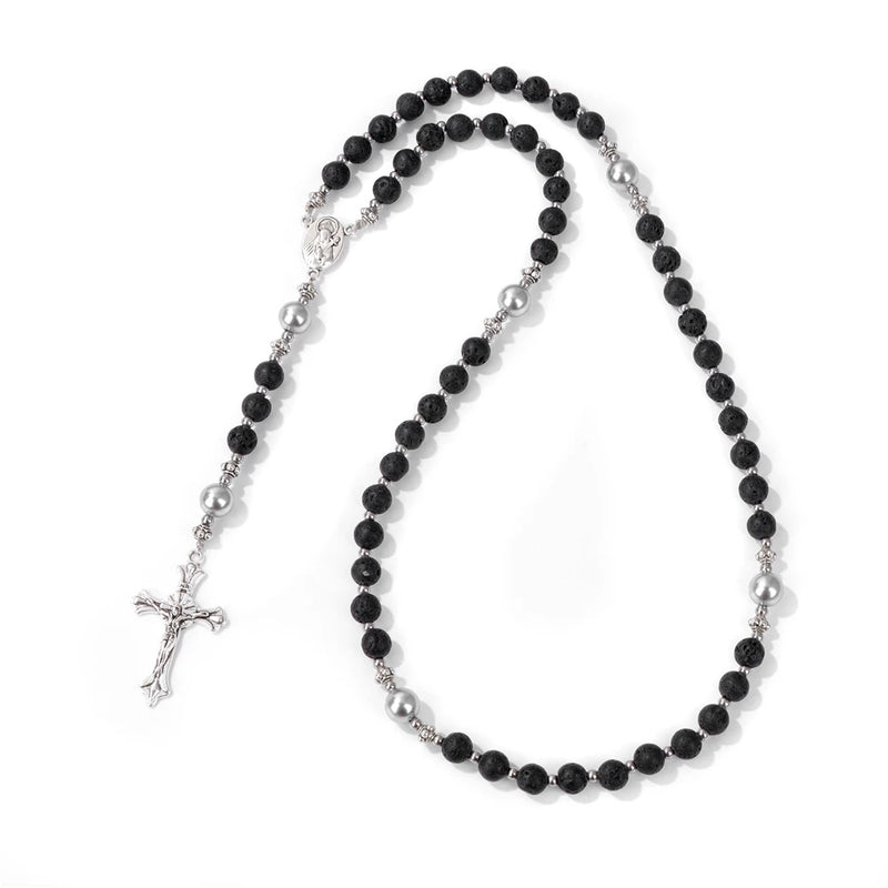 6mm Beads Rosary Bracelet Natural Stone Jesus Cross Charm