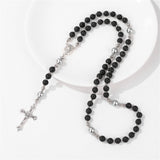 6mm Beads Rosary Bracelet Natural Stone Jesus Cross Charm