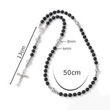 6mm Beads Rosary Bracelet Natural Stone Jesus Cross Charm