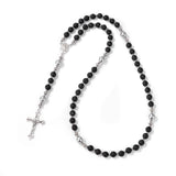 6mm Beads Rosary Bracelet Natural Stone Jesus Cross Charm